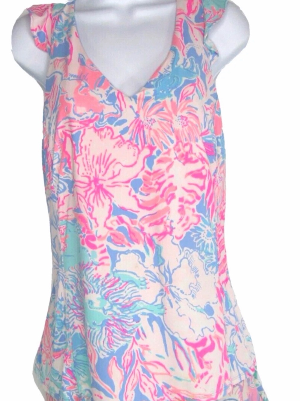 Lilly Pulitzer Luxletic Medium Floral Ruffle Sleeve UPF Performance Tank Top M - Picture 5 of 8